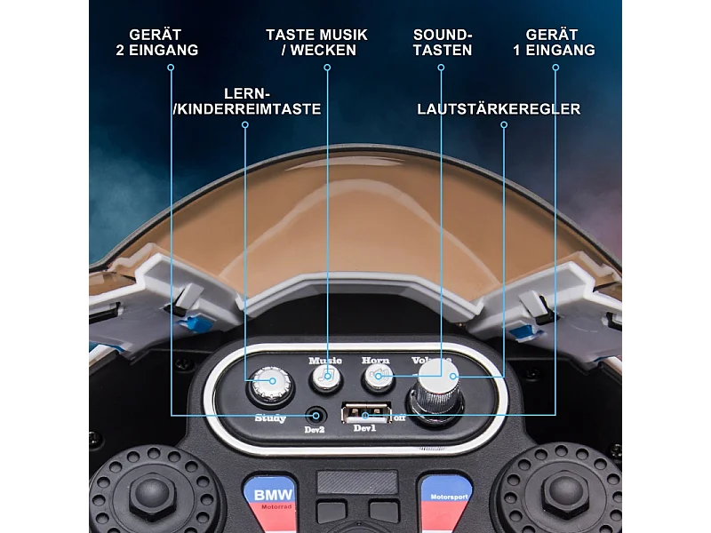 Moto électrique pour enfants, avec phare, 3 modes musique, métal, bleu (82.5x42x54cm)