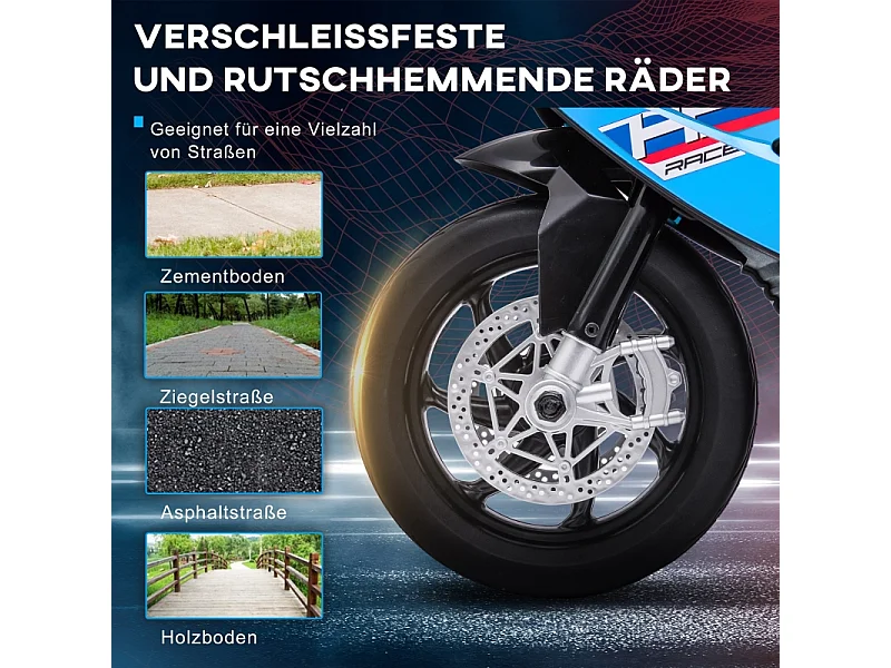 Moto électrique pour enfants, avec phare, 3 modes musique, métal, bleu (82.5x42x54cm)