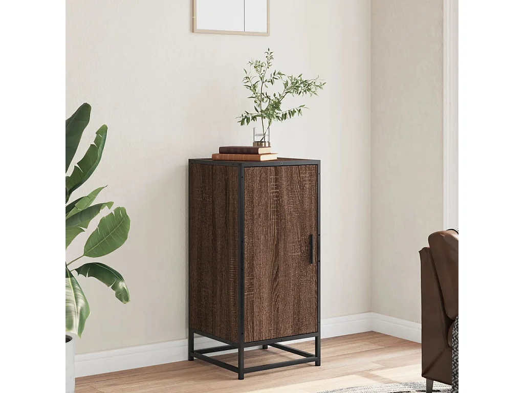 Credenza in rovere marrone 35,5x35x76 cm in legno ingegnerizzato e metallo