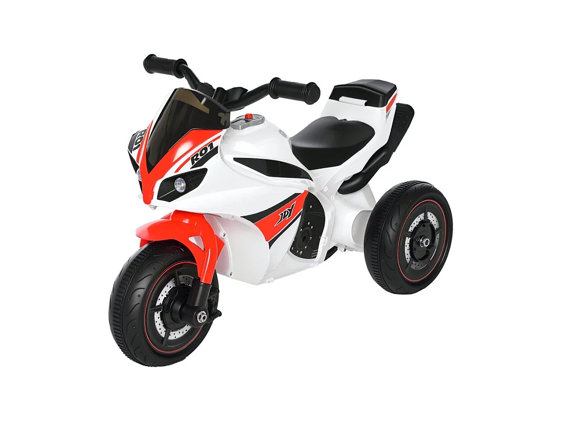 Motocyclette pour enfants avec musique, design ludique, plastique, blanc (74x39x48cm)