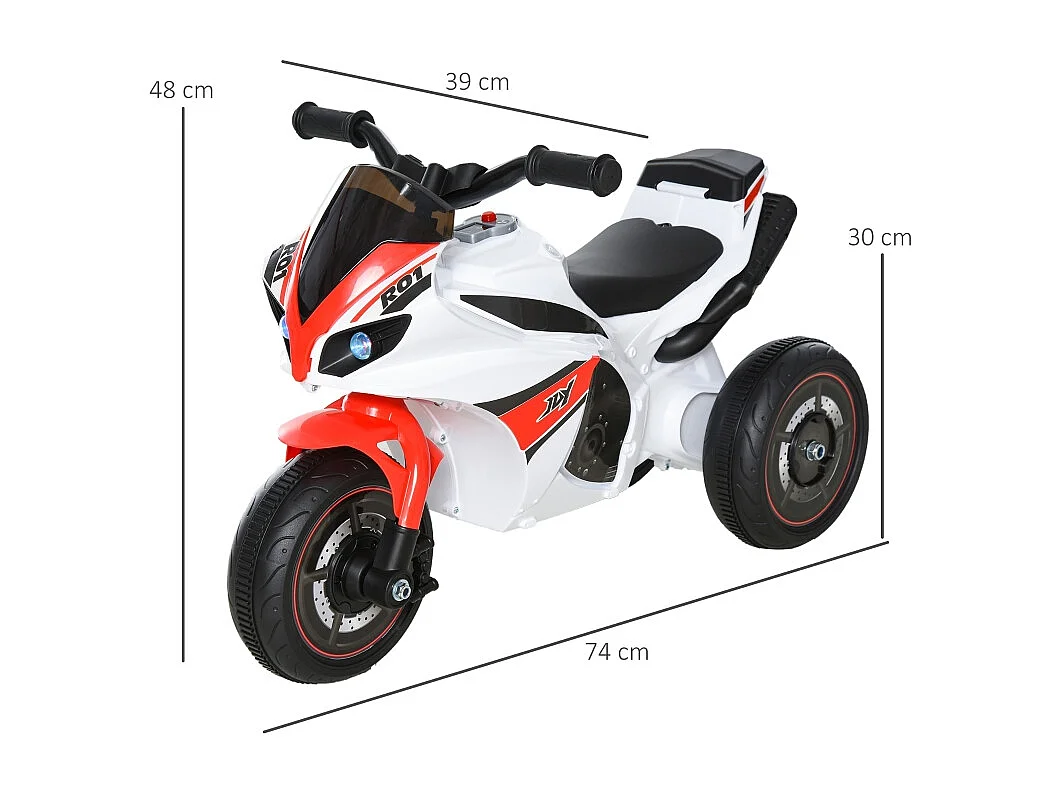 Motocyclette pour enfants avec musique, design ludique, plastique, blanc (74x39x48cm)