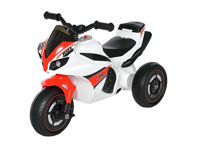 Motocyclette pour enfants avec musique, design ludique, plastique, blanc (74x39x48cm)