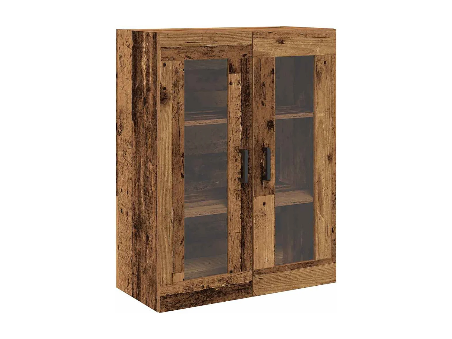 Mobiletto a muro con ante in vetro - Legno anticato - 69,5x34x90 cm