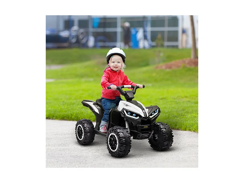 Quad électrique pour enfants, 6 km/h, effets sonores et lumineux, métal, noir et blanc (83x53x55.5cm)