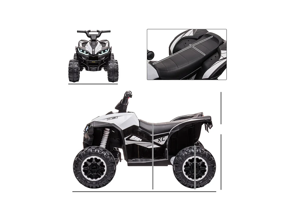 Quad électrique pour enfants, 6 km/h, effets sonores et lumineux, métal, noir et blanc (83x53x55.5cm)