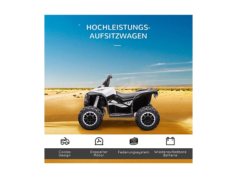 Quad électrique pour enfants, 6 km/h, effets sonores et lumineux, métal, noir et blanc (83x53x55.5cm)