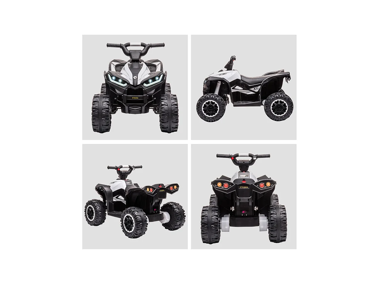 Quad électrique pour enfants, 6 km/h, effets sonores et lumineux, métal, noir et blanc (83x53x55.5cm)