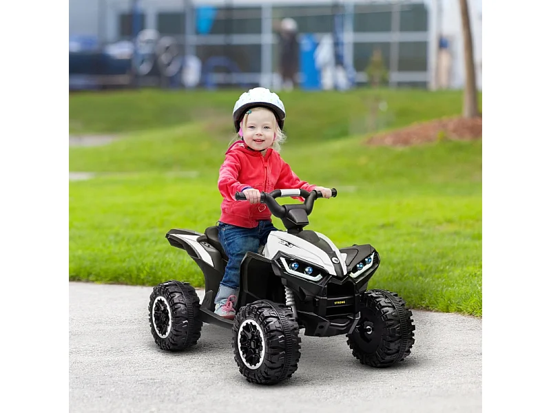 Quad électrique pour enfants, 6 km/h, effets sonores et lumineux, métal, noir et blanc (83x53x55.5cm)