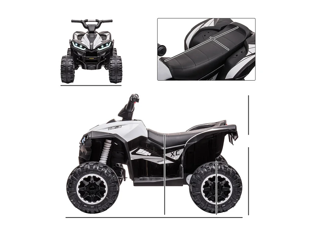 Quad électrique pour enfants, 6 km/h, effets sonores et lumineux, métal, noir et blanc (83x53x55.5cm)