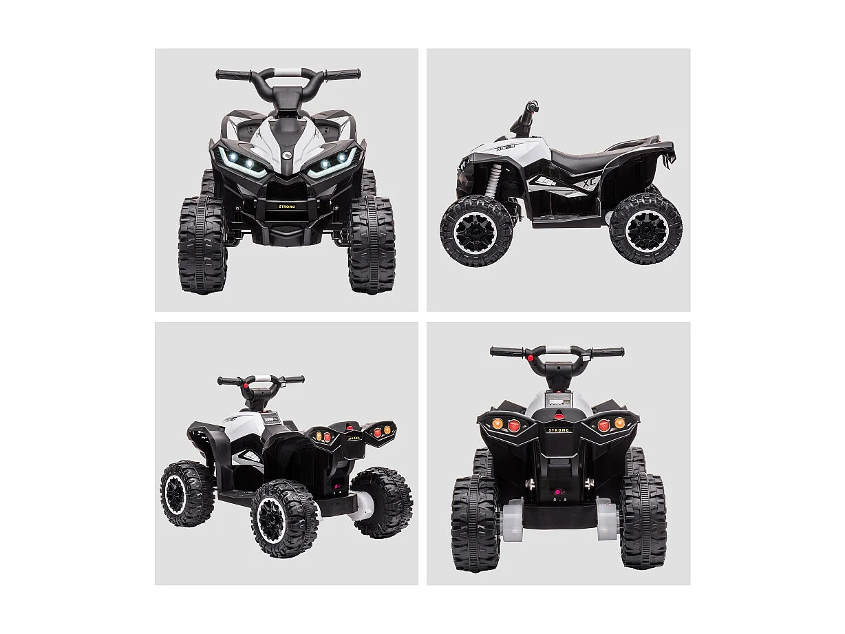 Quad électrique pour enfants, 6 km/h, effets sonores et lumineux, métal, noir et blanc (83x53x55.5cm)