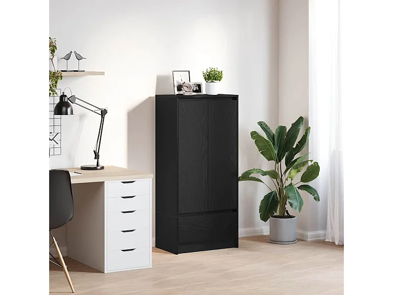 Kast met lade zwart eiken 55,5x34x119,5 cm bewerkt hout