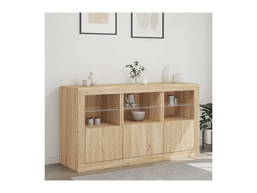Buffet avec lumières LED chêne sonoma 123x37x67 cm
