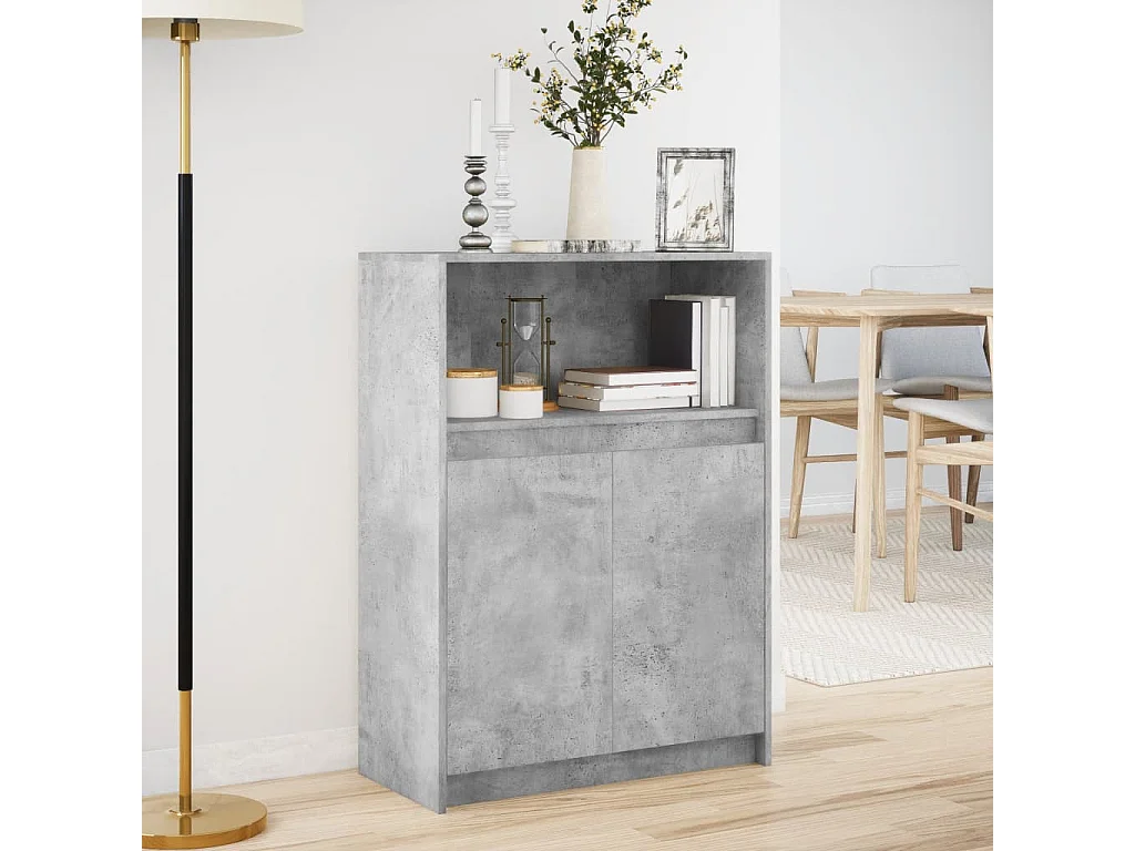 Buffet avec LED gris béton 72x34x100 cm bois d'ingénierie