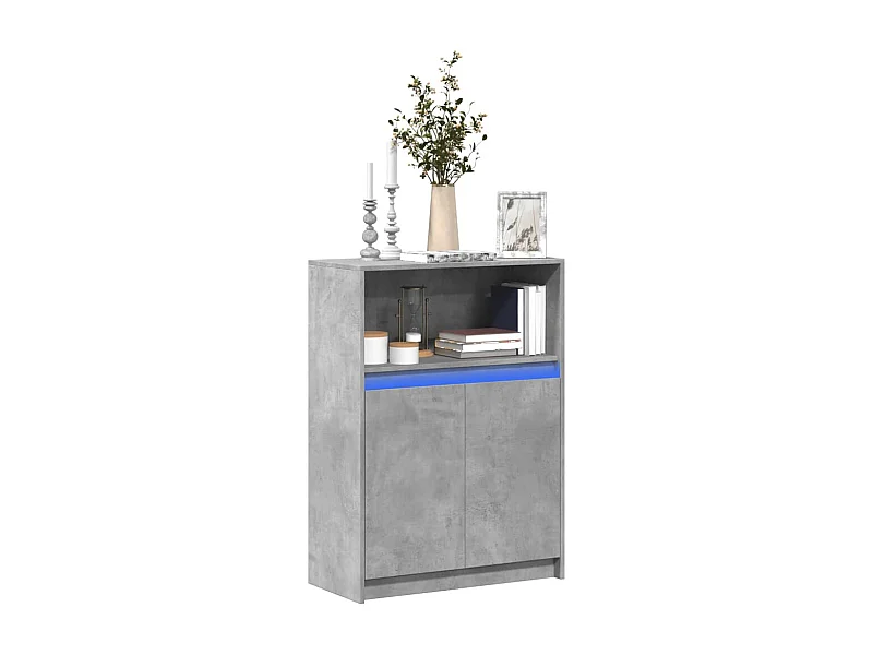 Dressoir met LED betongrijs 72x34x100 cm bewerkt hout