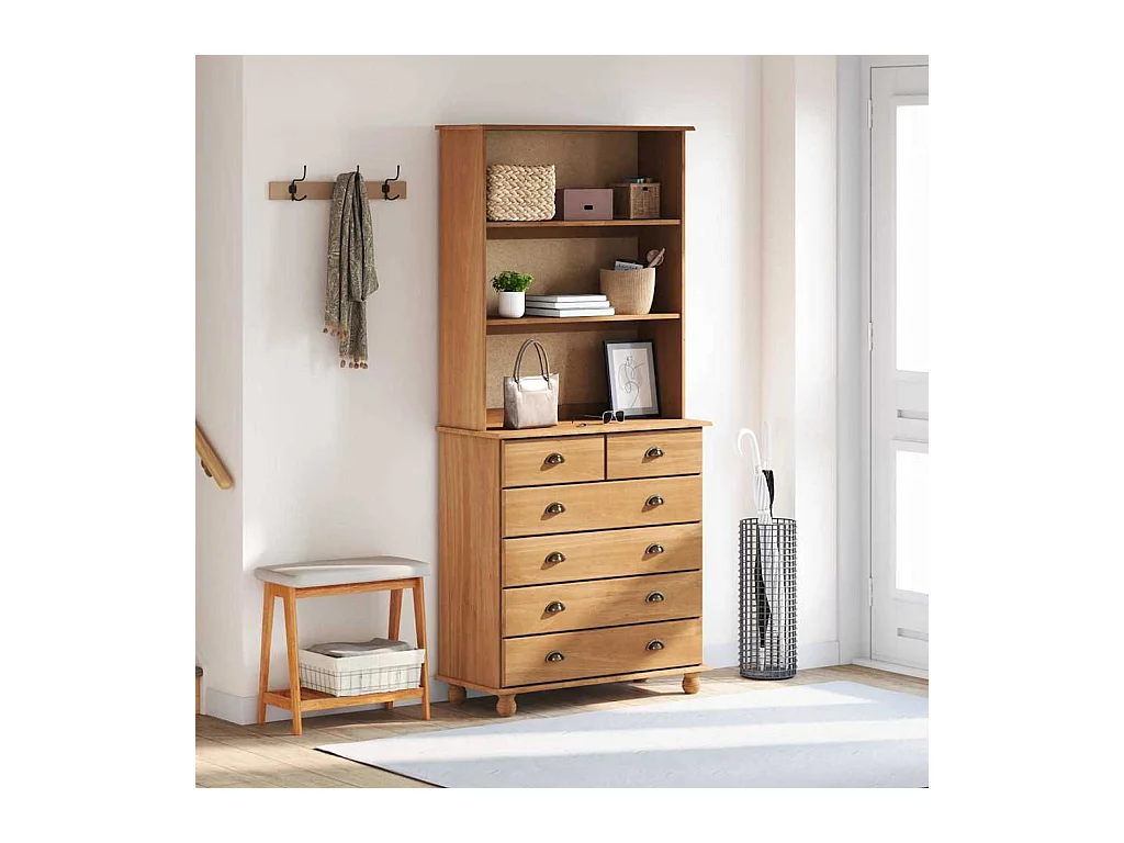 Hutch « ASKIM » Marron doré 91x40x199,5 cm Bois massif Pin