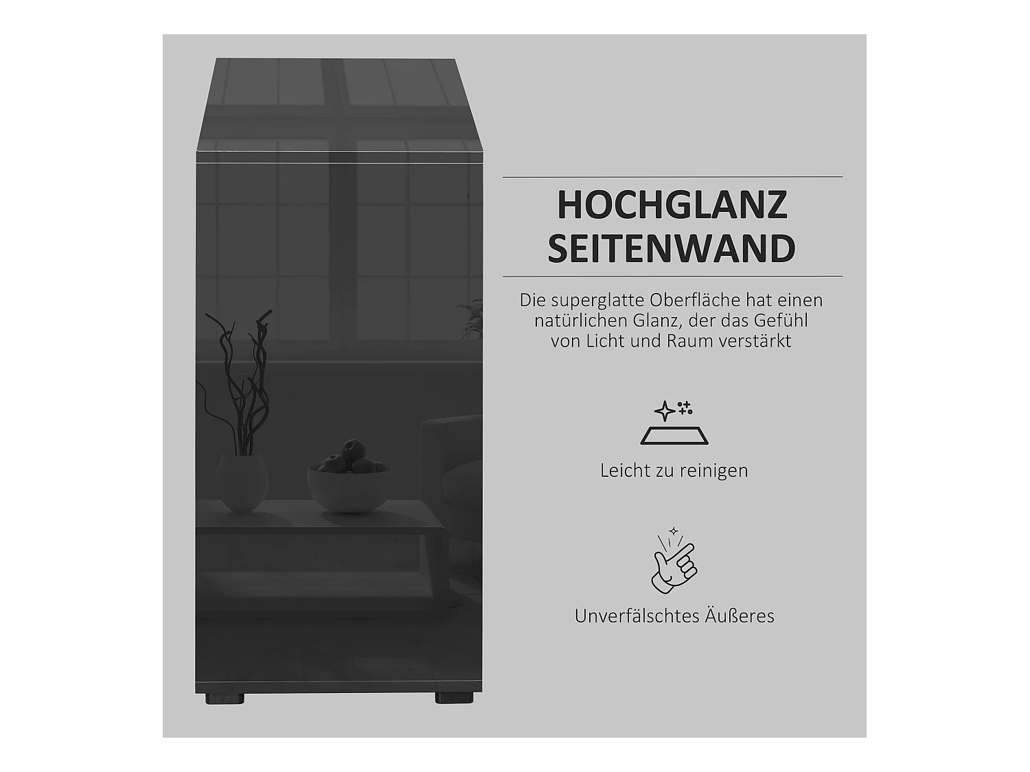 Buffet de rangement noir avec 2 tiroirs et 2 portes, contreplaqué, antidéversement (117x36x74cm)