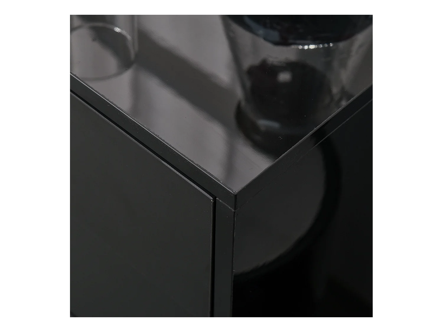 Buffet de rangement noir avec 2 tiroirs et 2 portes, contreplaqué, antidéversement (117x36x74cm)