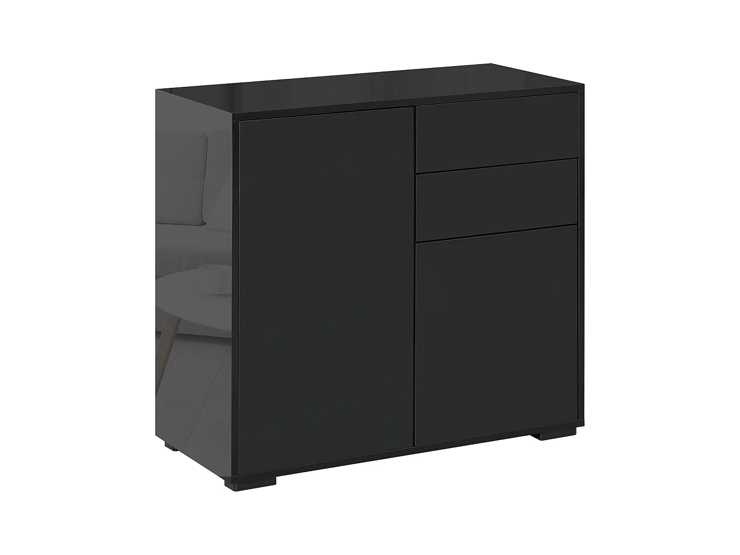 Zwarte opbergkast met 2 lades en 2 deuren, multiplex, morsbestendig (117x36x74cm)