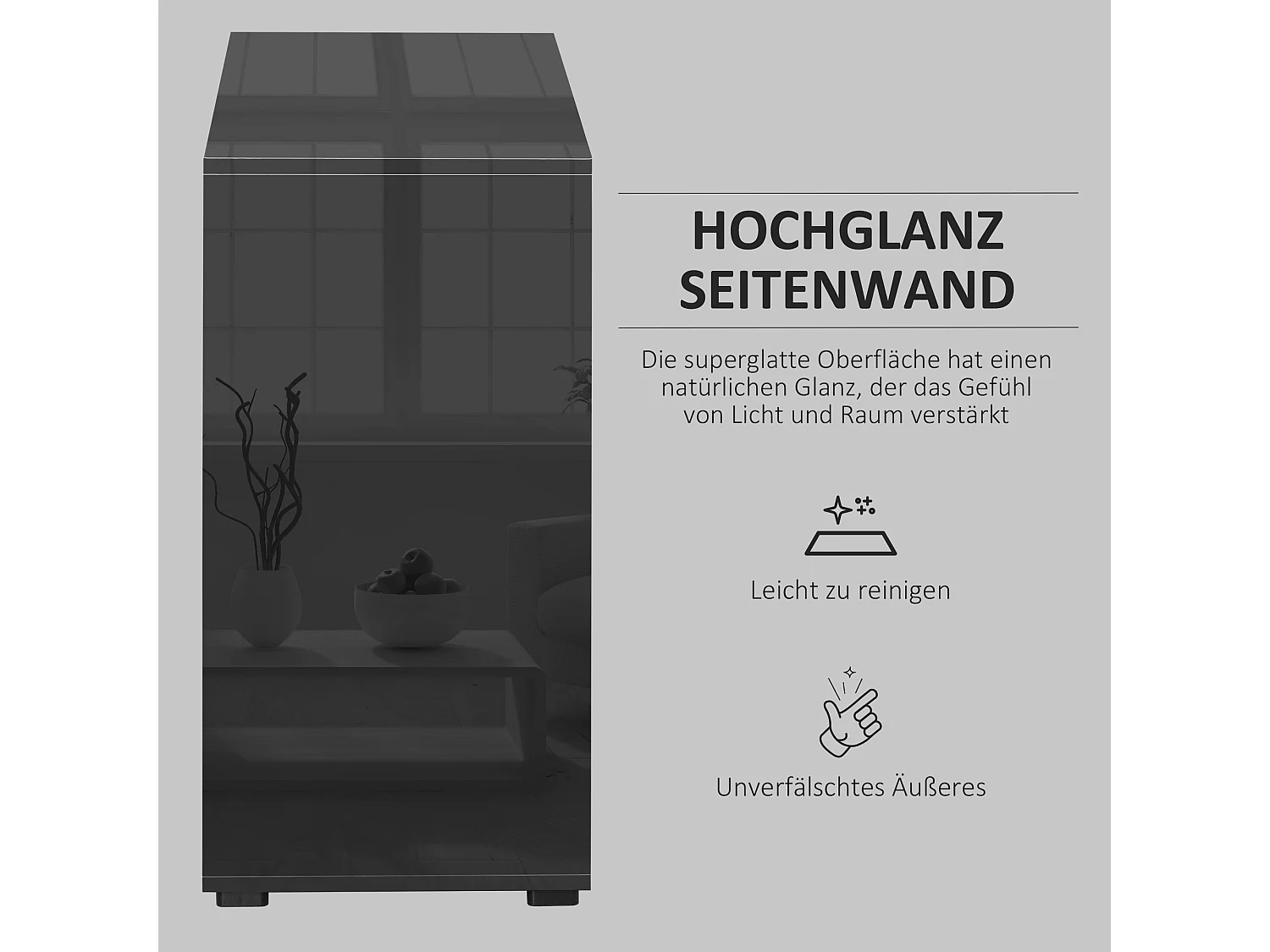 Buffet de rangement noir avec 2 tiroirs et 2 portes, contreplaqué, antidéversement (117x36x74cm)