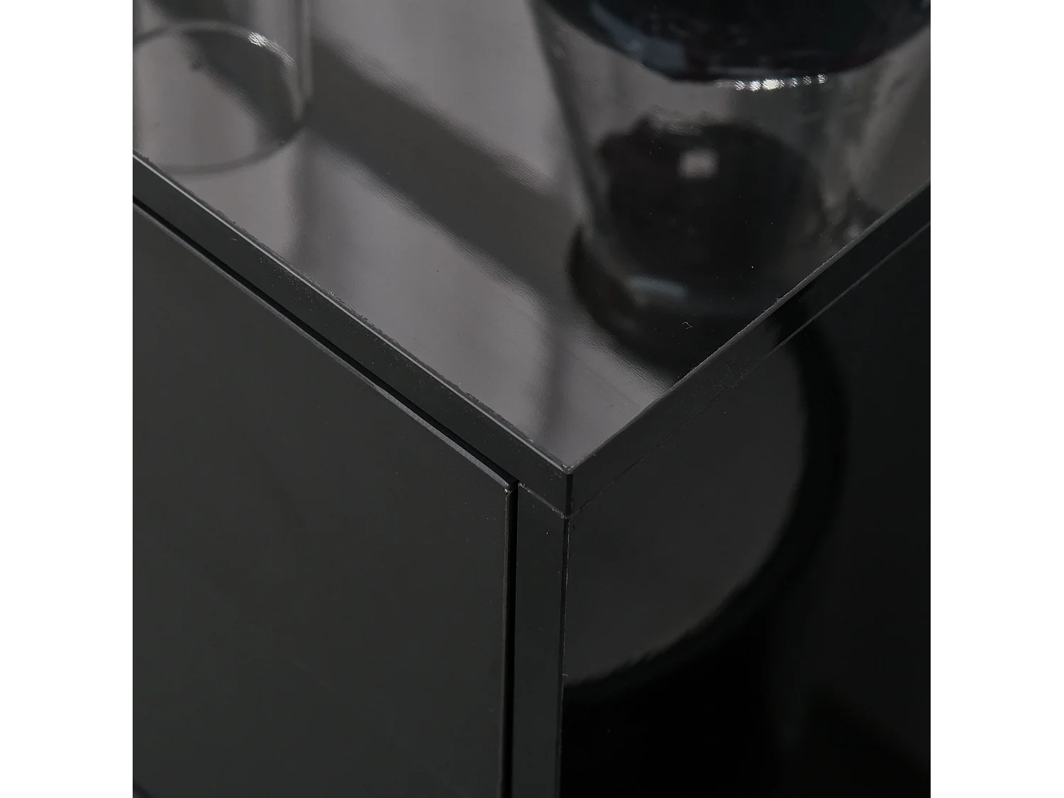 Buffet de rangement noir avec 2 tiroirs et 2 portes, contreplaqué, antidéversement (117x36x74cm)