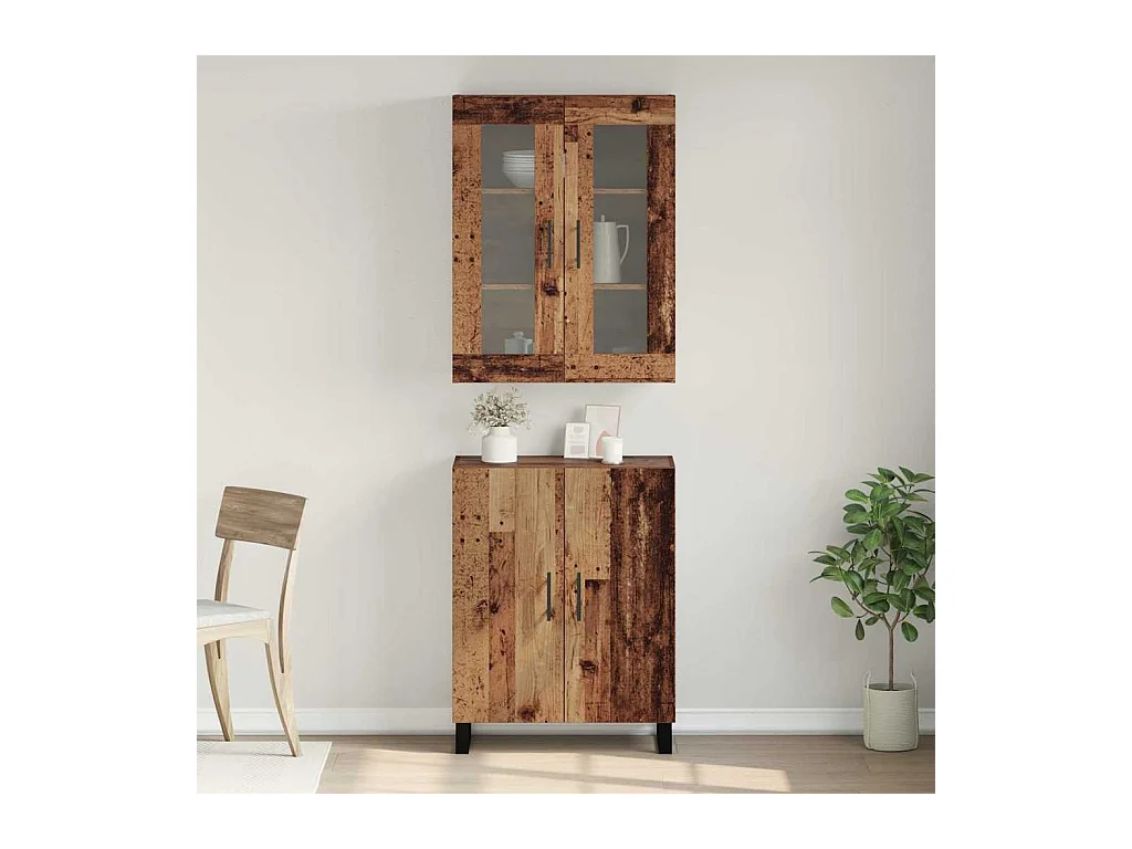 Gabinete alto con estante de montaje en pared con almacenamiento con puerta Madera antigua Madera de ingeniería mediana