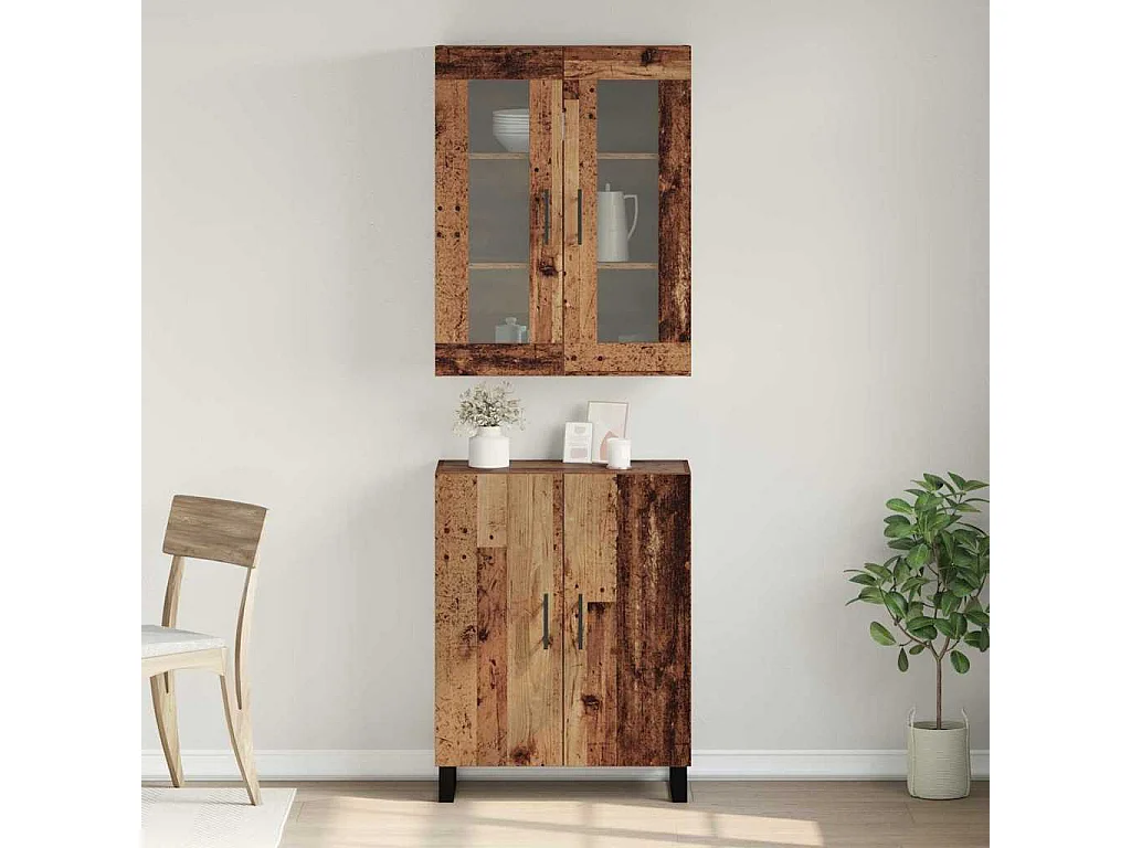 Gabinete alto con estante de montaje en pared con almacenamiento con puerta Madera antigua Madera de ingeniería mediana