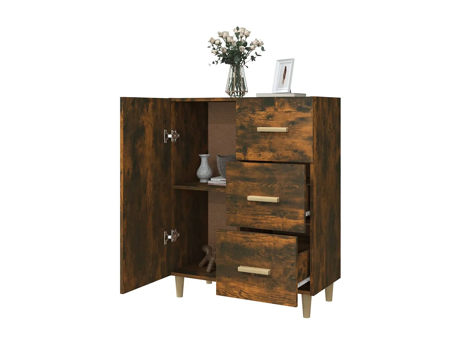 Credenza in rovere affumicato 69,5x34x90 cm in legno ingegnerizzato