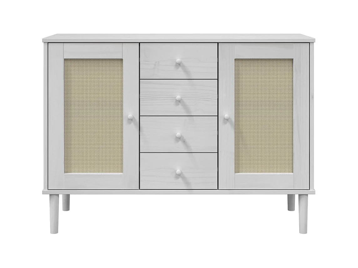 Buffet SENJA aspect rotin blanc 112x40x80cm bois massif de pin