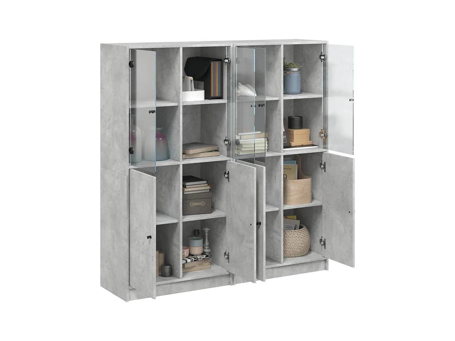 Bibliothèque avec portes gris béton 136x37x142 cm