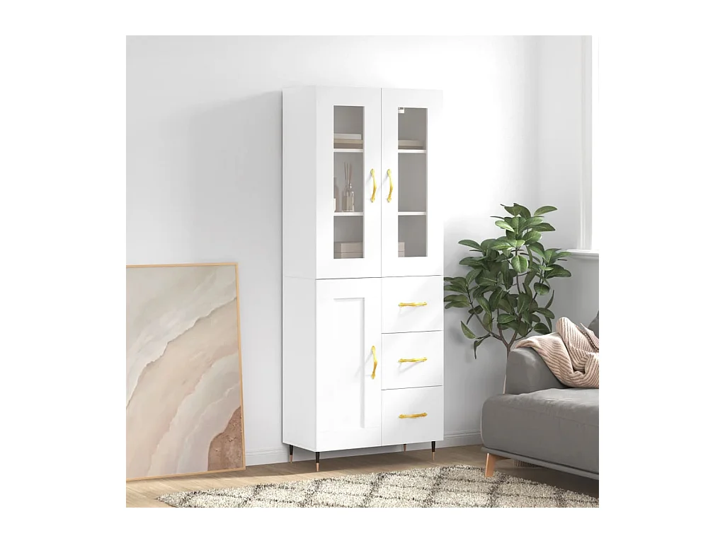 Credenza alta bianca 69,5x34x180 cm Legno ingegnerizzato