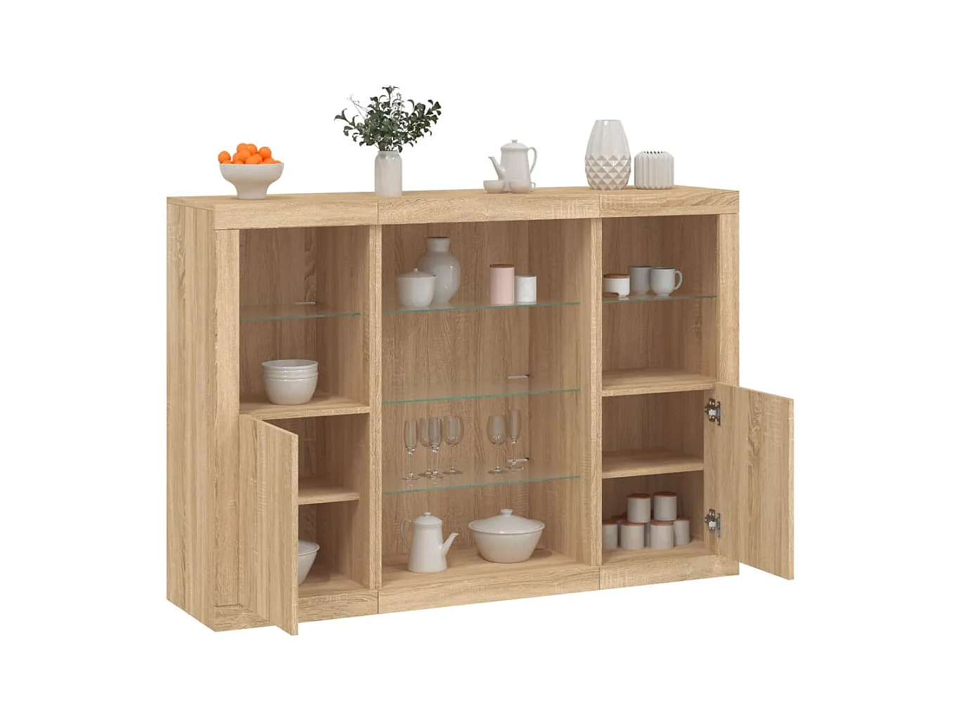 Buffets avec lumières LED 3 pcs chêne sonoma bois d'ingénierie
