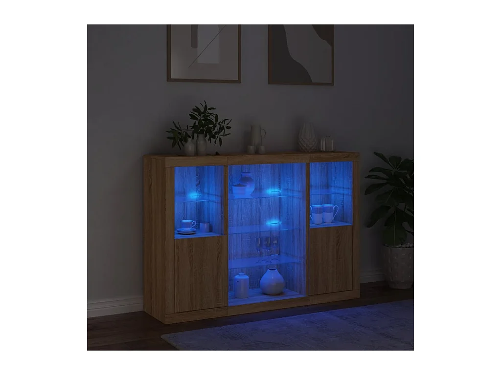 Buffets avec lumières LED 3 pcs chêne sonoma bois d'ingénierie