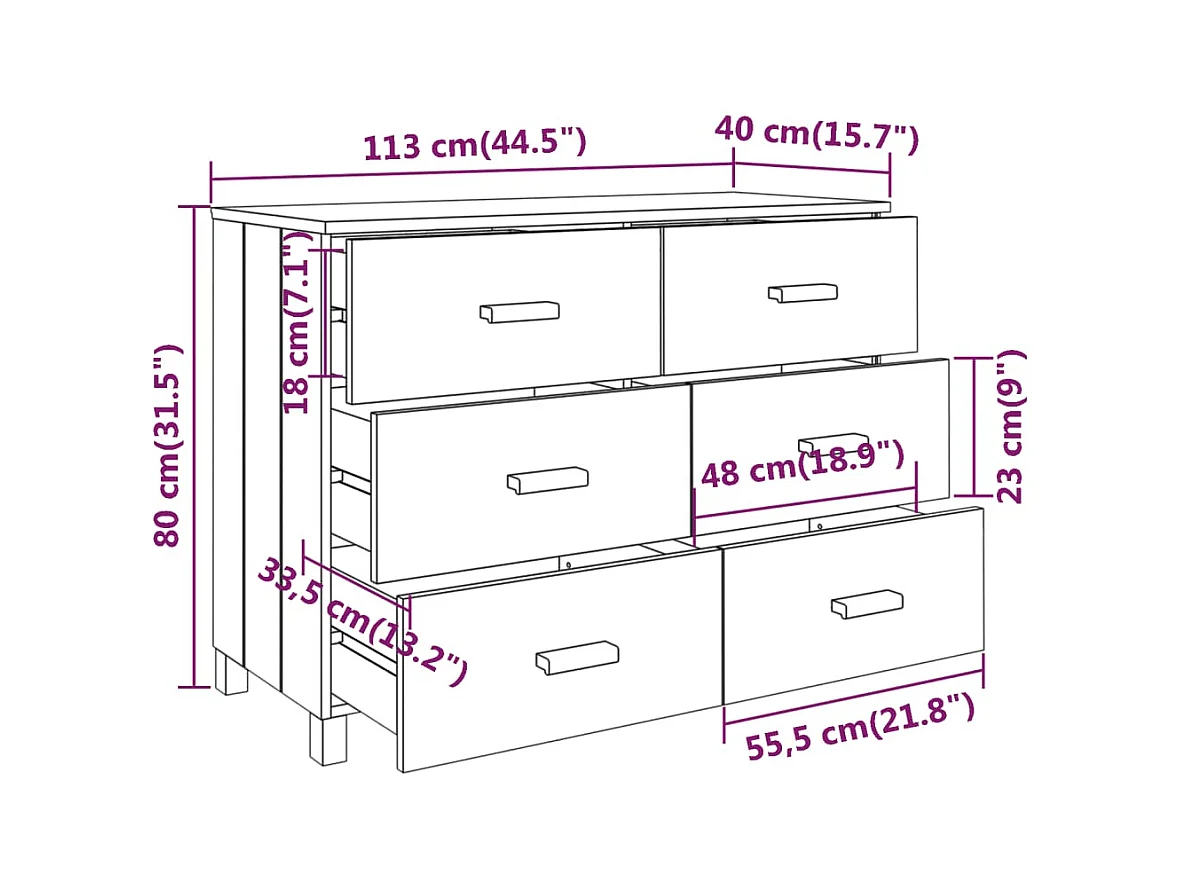 Buffet MOLDE Blanc 113x40x80 cm Bois massif de pin