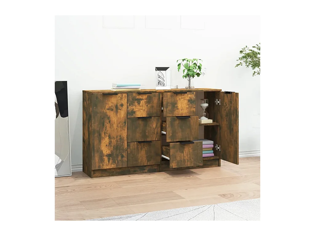 Buffets 2 pcs Chêne fumé 60x30x70 cm Bois d'ingénierie
