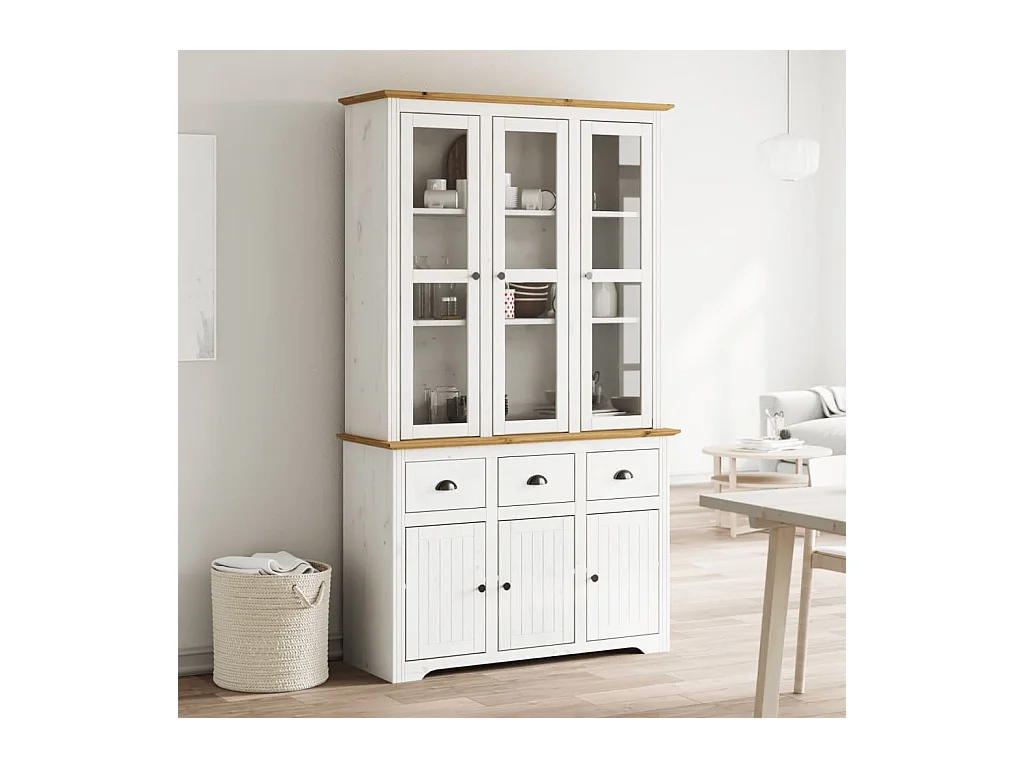 Buffet BODO blanc et marron 115,5x43x200,5cm bois massif de pin