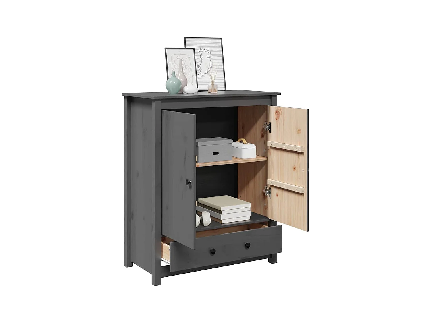 Buffet Gris 83x41,5x100 cm Bois massif de pin