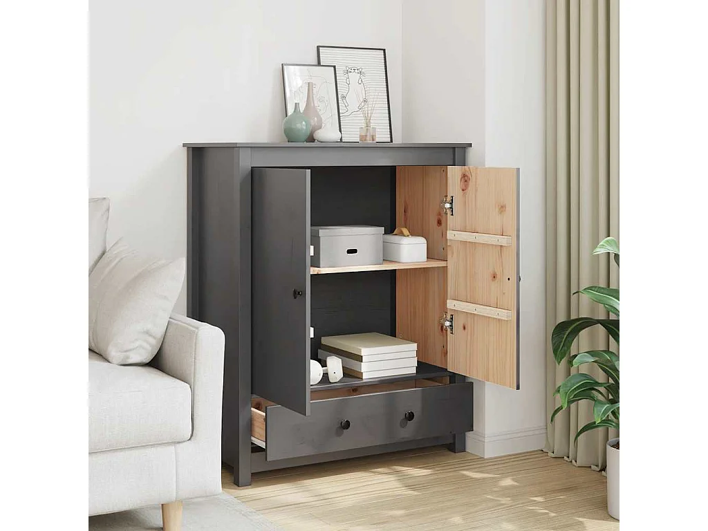 Credenza grigia 83x41,5x100 cm in legno massello di pino