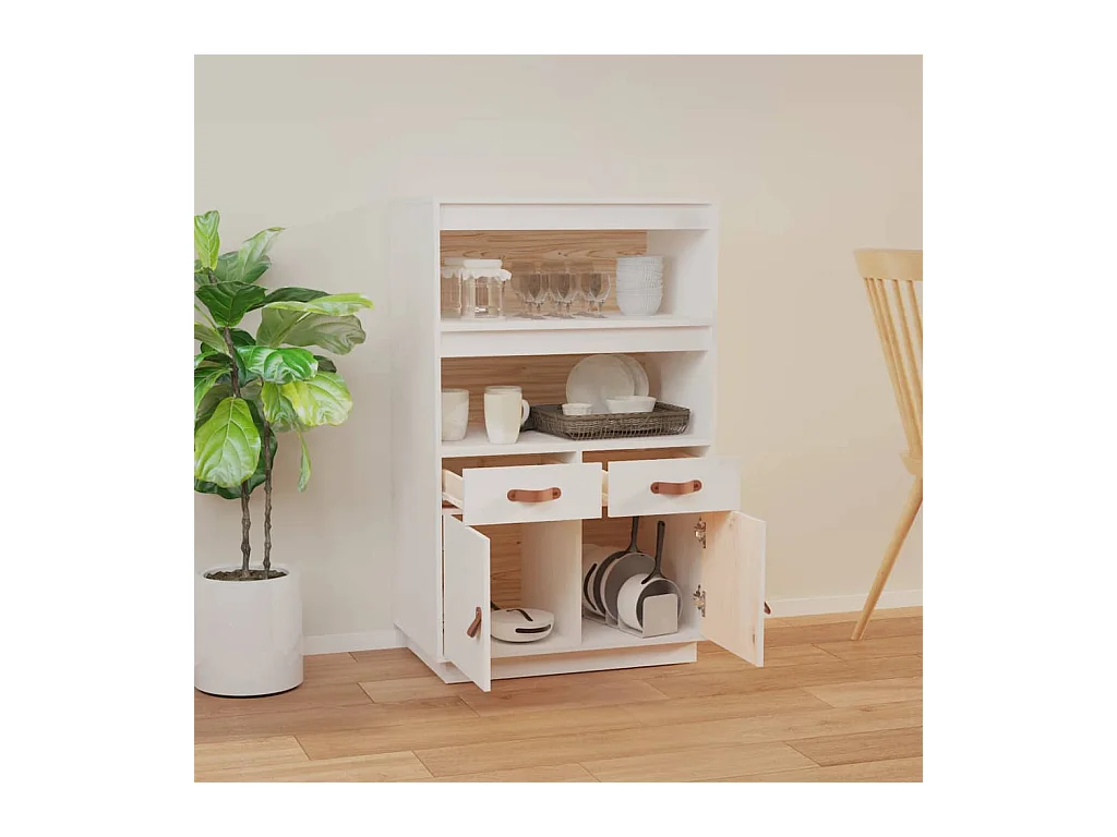 Buffet haut Blanc 67x40x108,5 cm Bois massif de pin