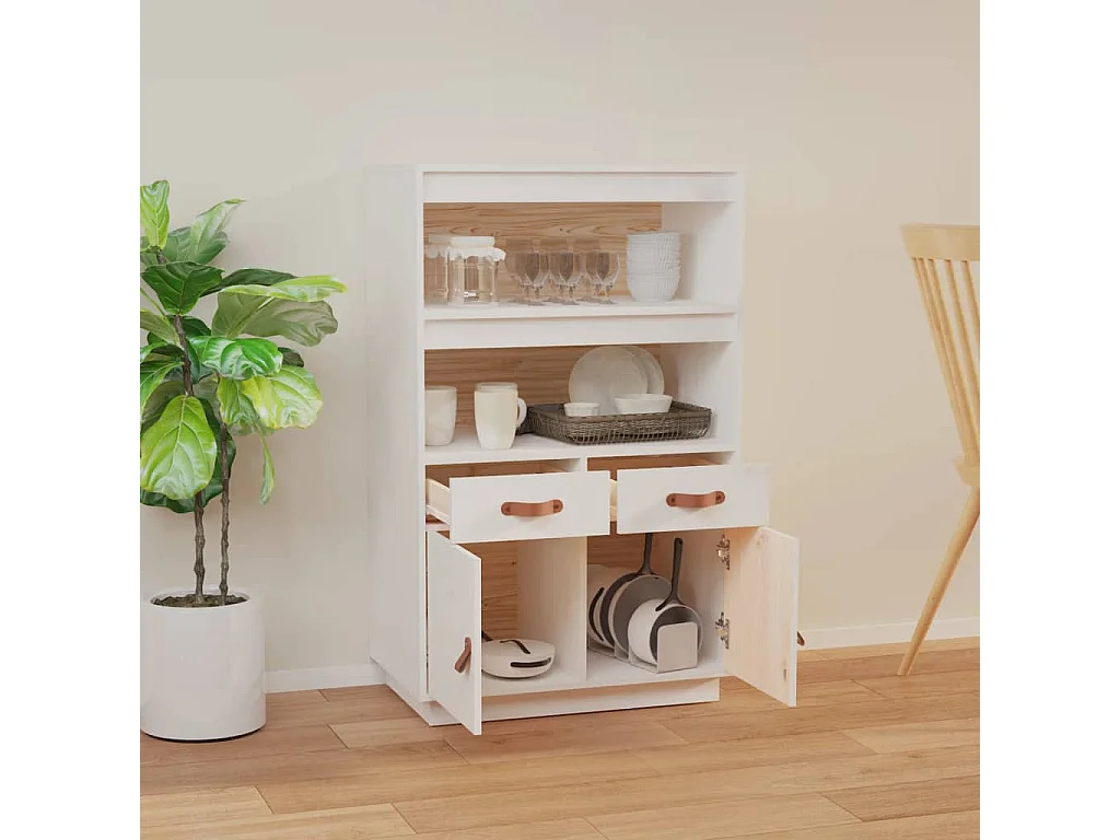 Credenza alta Bianca 67x40x108,5 cm Legno massello di pino