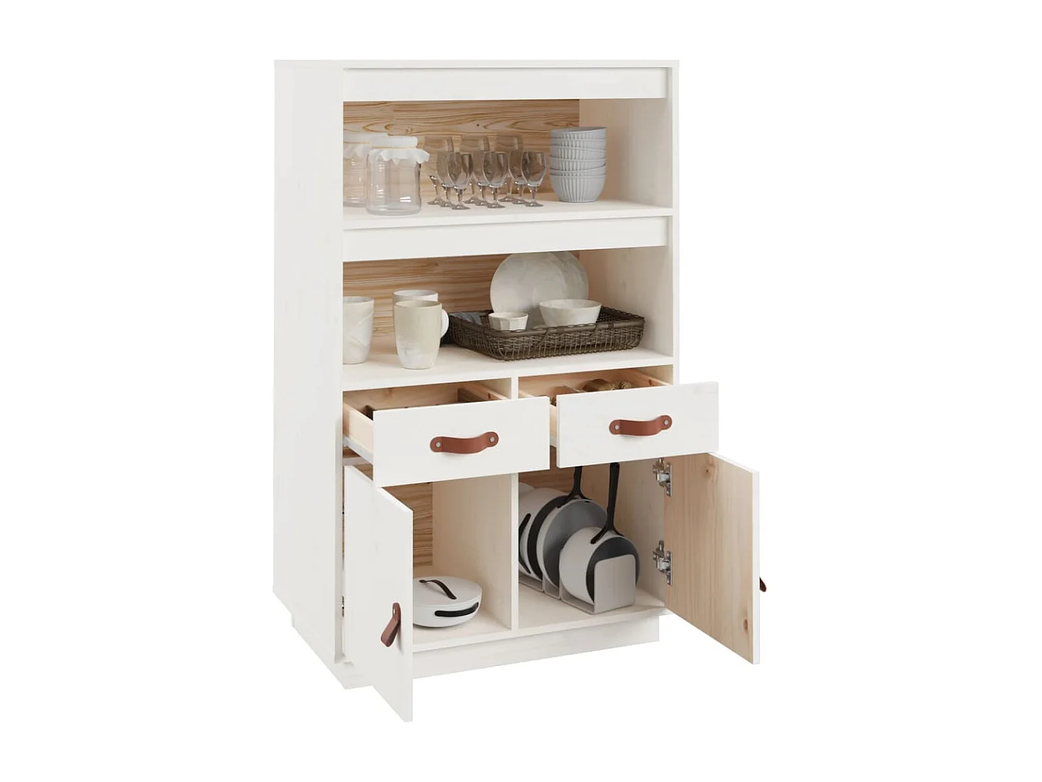 Credenza alta Bianca 67x40x108,5 cm Legno massello di pino