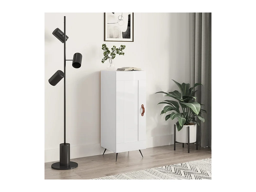 Buffet Blanc brillant 34,5x34x90 cm Bois d'ingénierie
