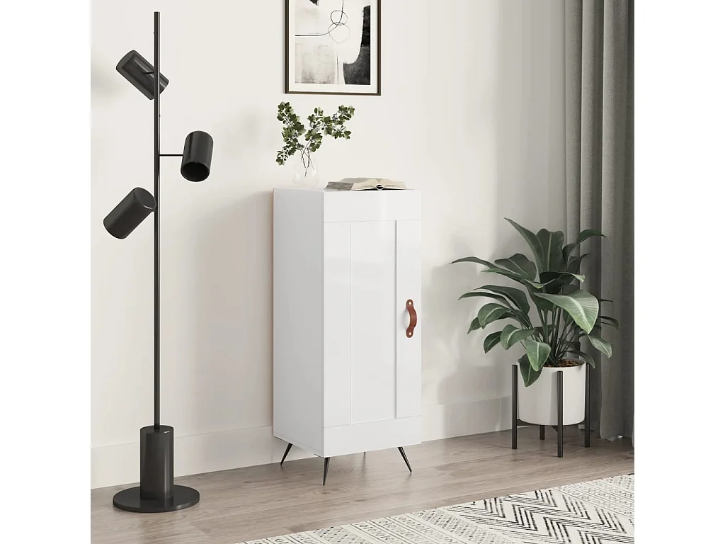 Buffet Blanc brillant 34,5x34x90 cm Bois d'ingénierie