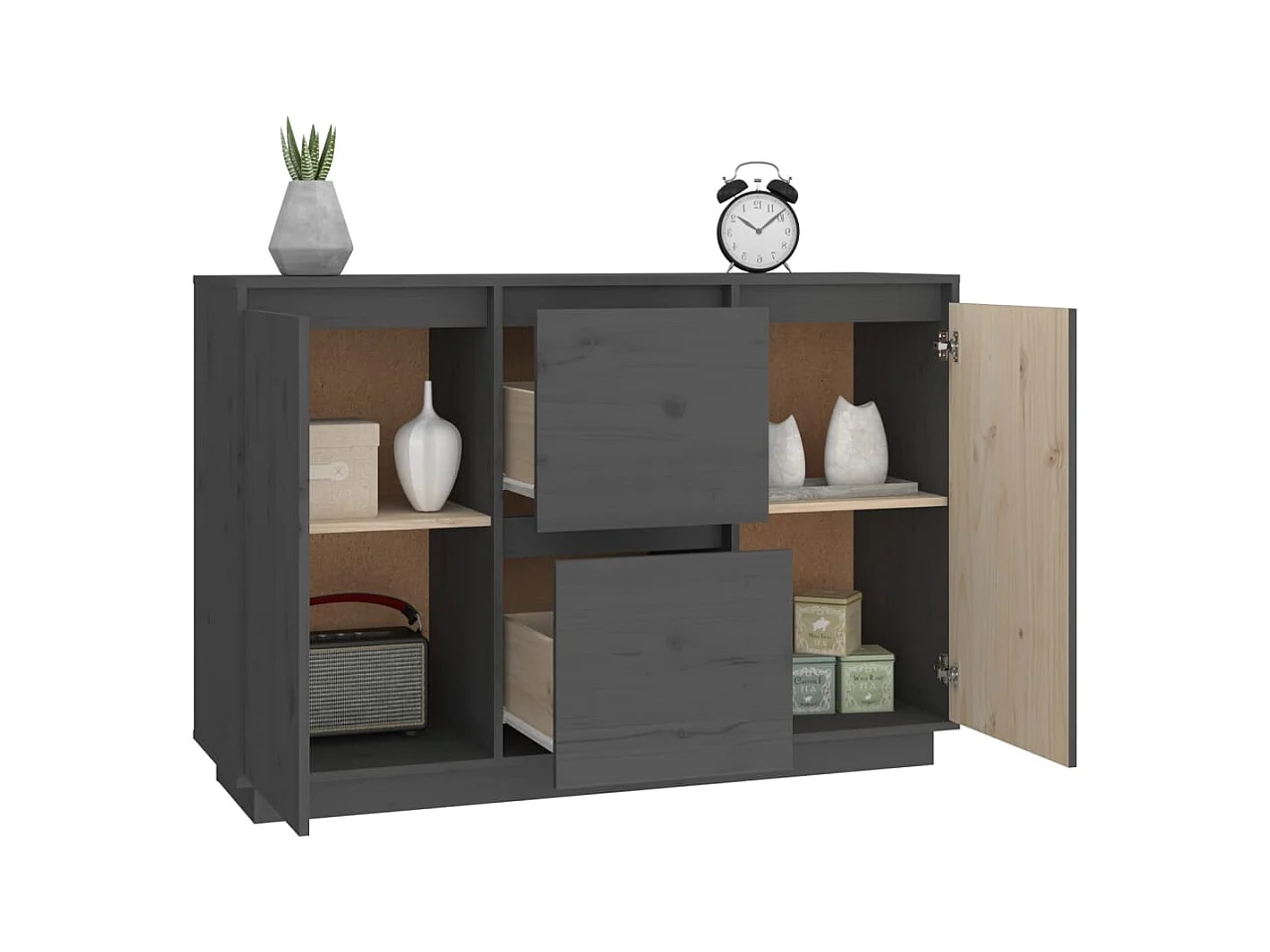 Buffet Gris 111x34x75 cm Bois massif de pin