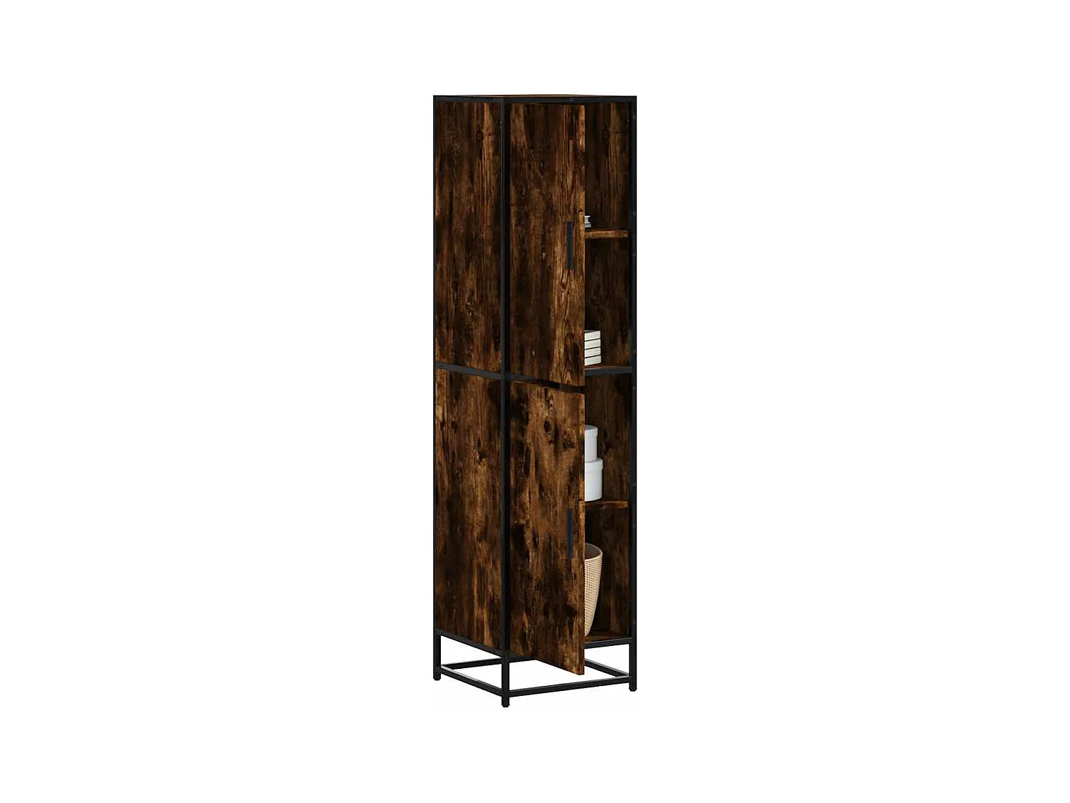 Hoog dressoir gerookt eiken 35,5x35x139 cm bewerkt hout metaal