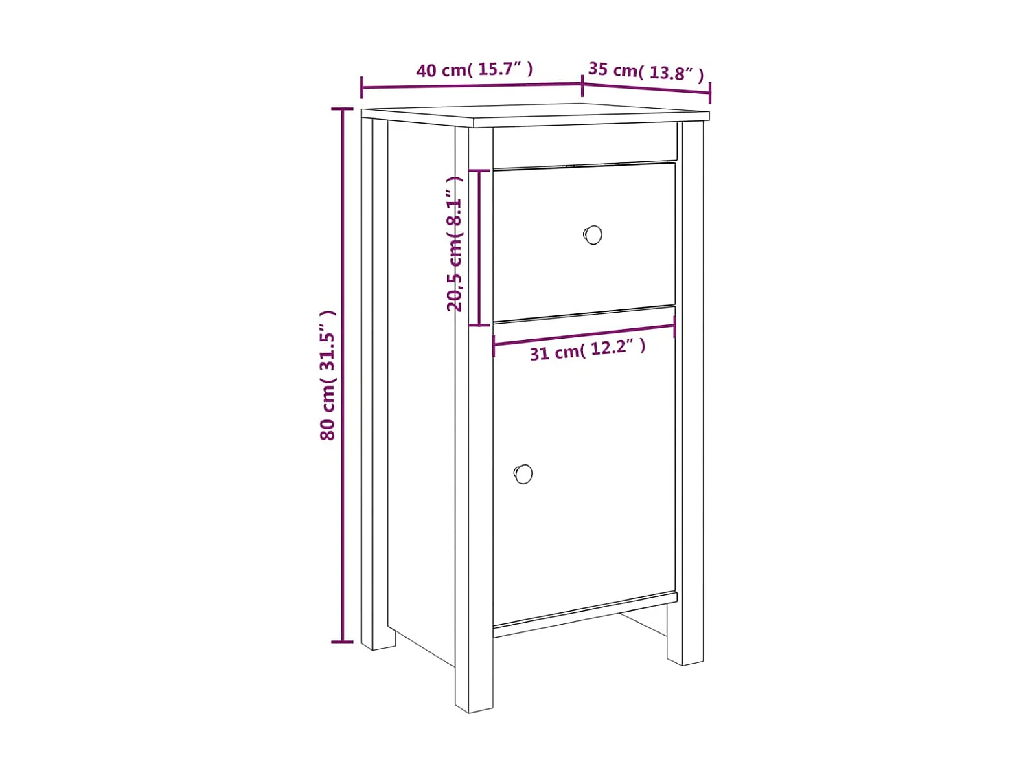 Buffet blanc 40x35x80 cm bois massif de pin
