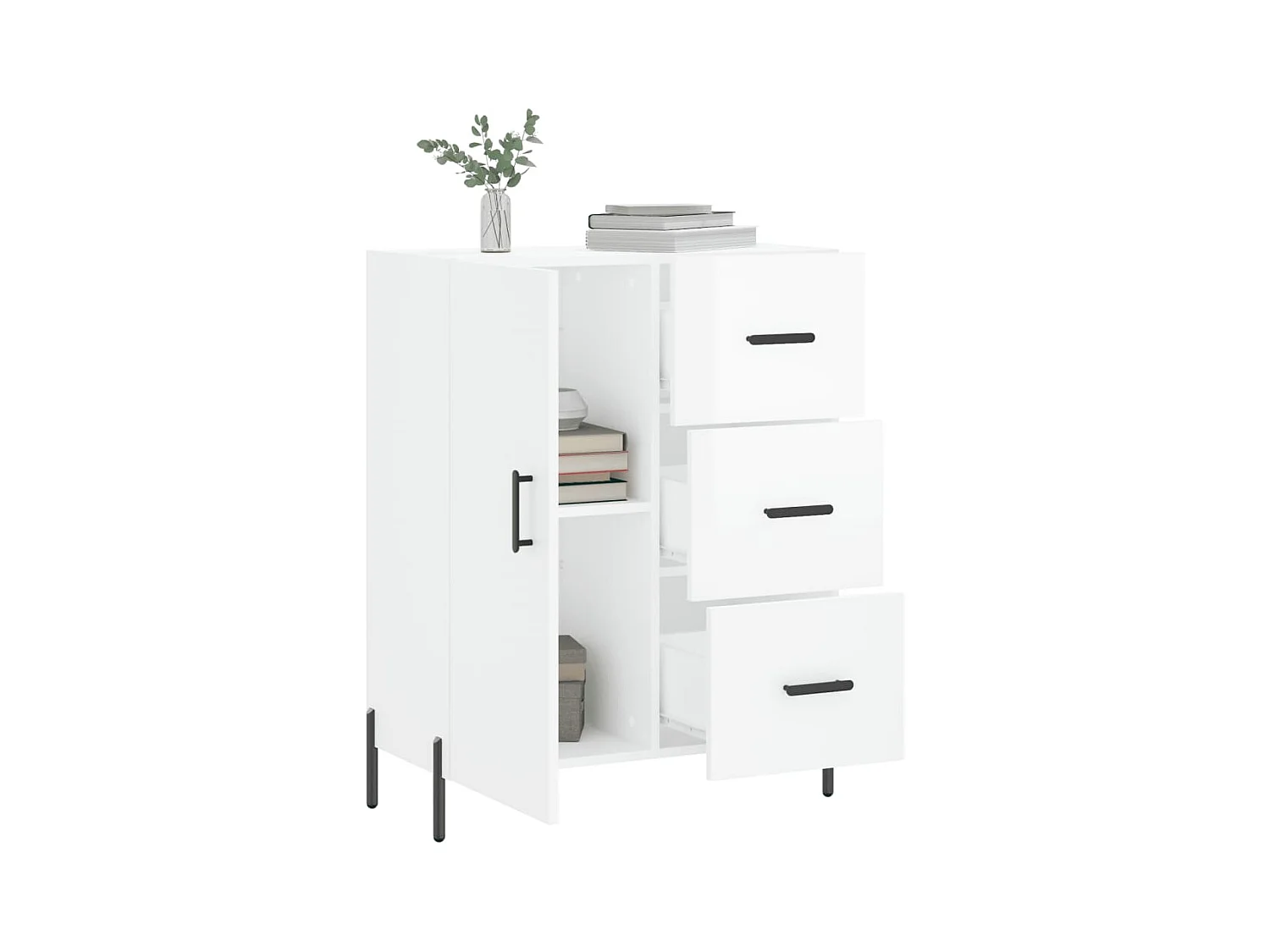 Buffet Blanc brillant 69,5x34x90 cm Bois d'ingénierie