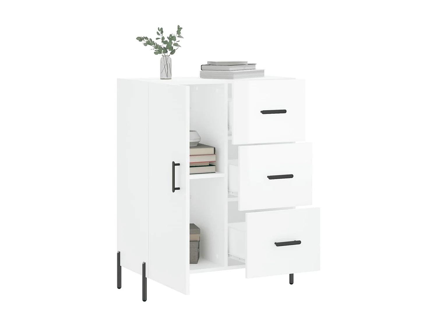 Buffet Blanc brillant 69,5x34x90 cm Bois d'ingénierie
