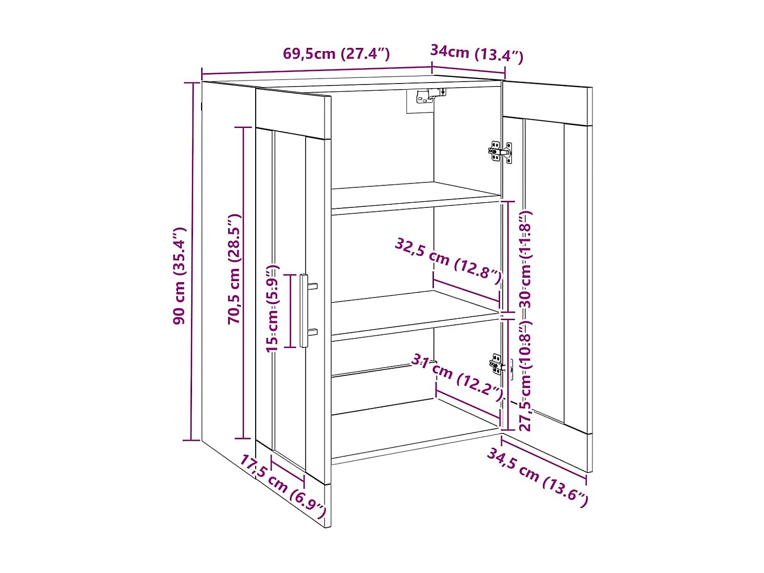 Meuble mural Chêne noir 69,5 x 34 x 90 cm Bois d'ingénierie