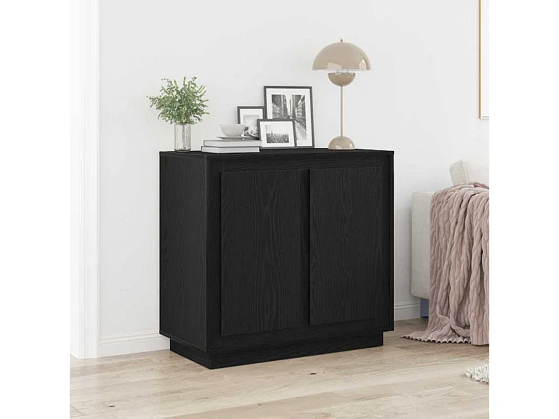 Buffet Noir Chêne 80x34x75 cm Bois d'ingénierie