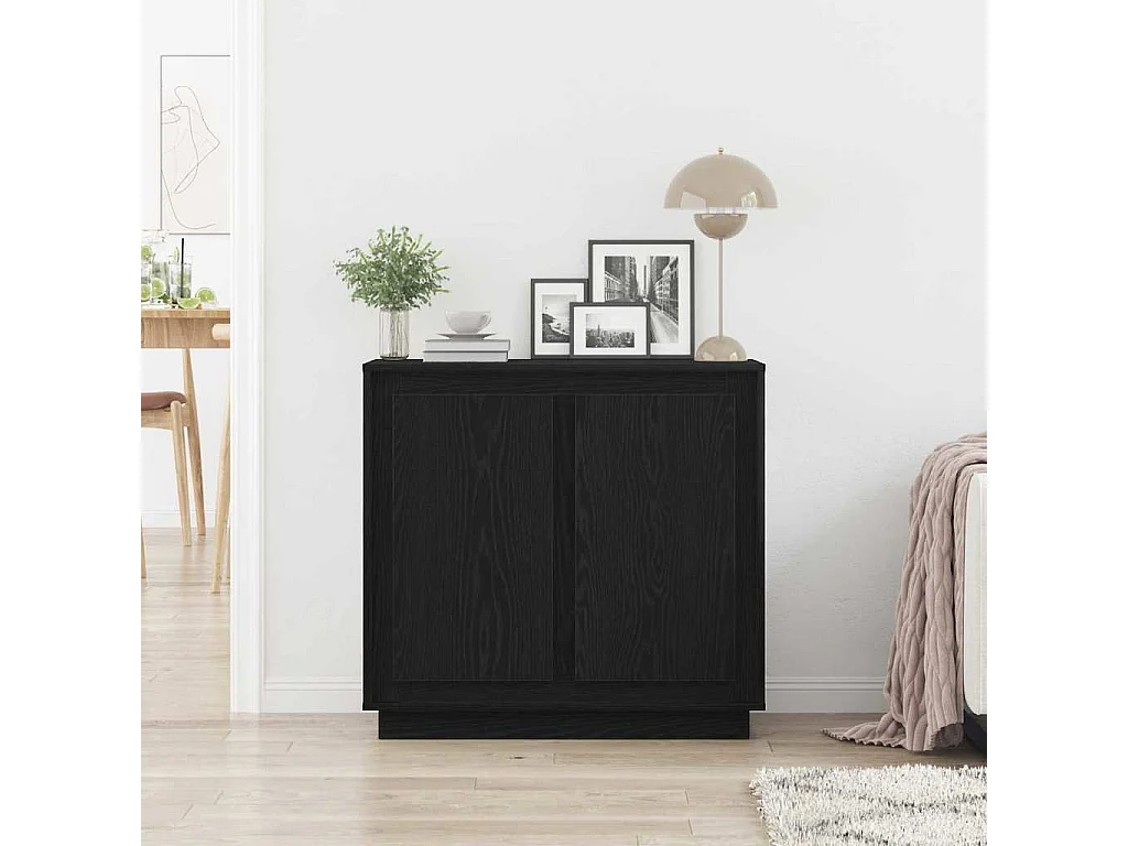 Buffet Noir Chêne 80x34x75 cm Bois d'ingénierie